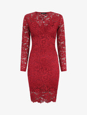 Robe moulante en dentelle - Bordeaux - 5