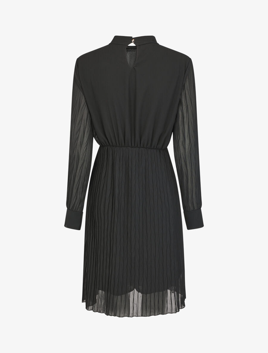 Robe longue à jupe et manches plissées - Noir - 2