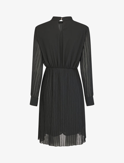 Robe longue à jupe et manches plissées - Noir - 2
