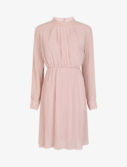 Robe longue à jupe et manches plissées - Rose - 1