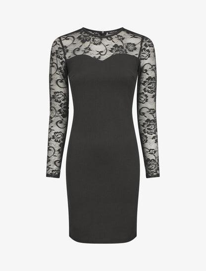 Robe droite à manches en dentelle - Noir - 5