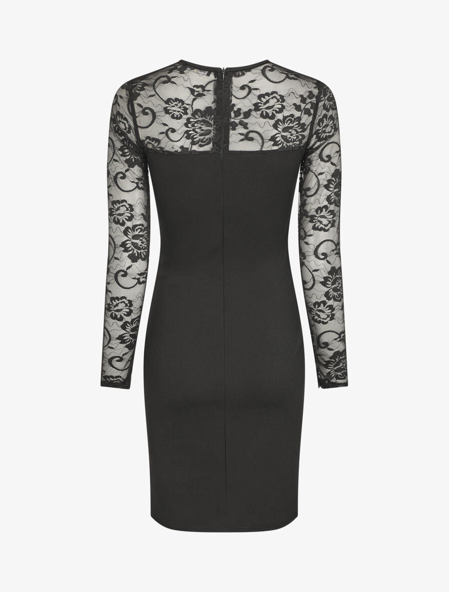 Robe droite à manches en dentelle - Noir - 2