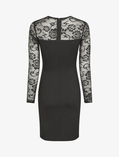 Robe droite à manches en dentelle - Noir - 2