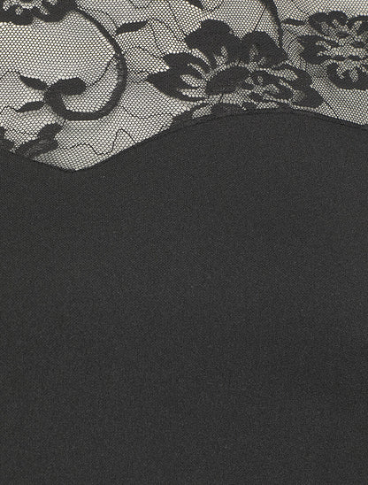 Robe droite à manches en dentelle - Noir - 3