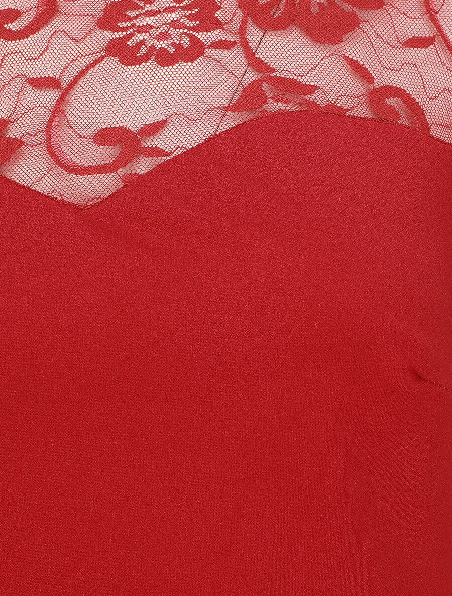 Robe droite à manches en dentelle - Bordeaux - 3