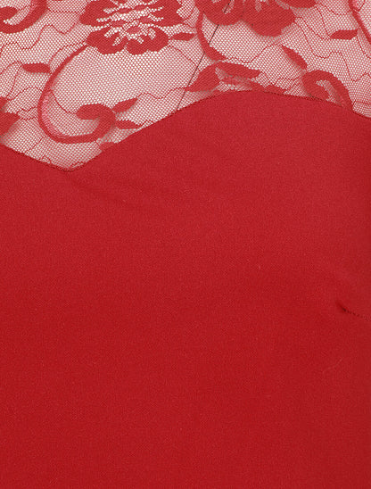 Robe droite à manches en dentelle - Bordeaux - 3