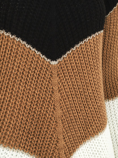 Pull en maille à motif V irisés - Noir - 3