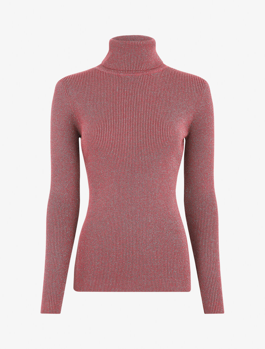Pull col roulé ajusté et irisé - Vieux rose - 1