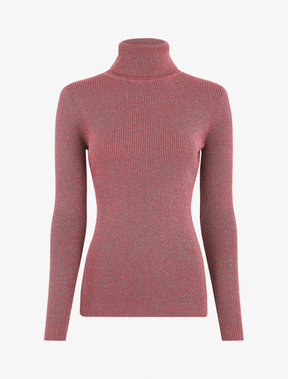 Pull col roulé ajusté et irisé - Vieux rose - 1