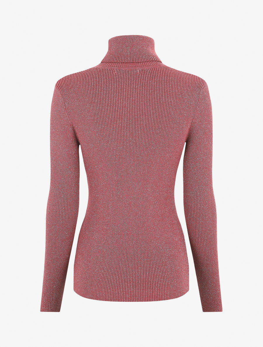Pull col roulé ajusté et irisé - Vieux rose - 2