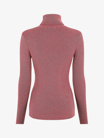 Pull col roulé ajusté et irisé - Vieux rose - 2