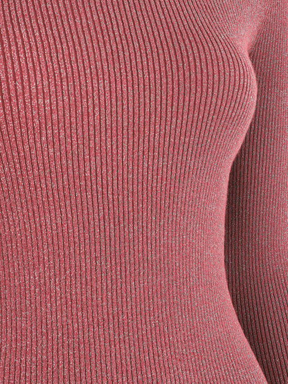 Pull col roulé ajusté et irisé - Vieux rose - 3
