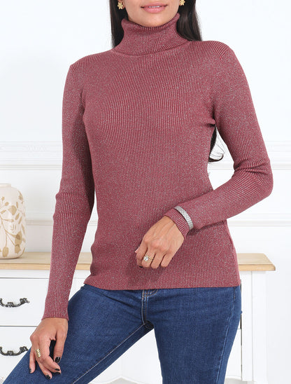 Pull col roulé ajusté et irisé - Vieux rose - 4