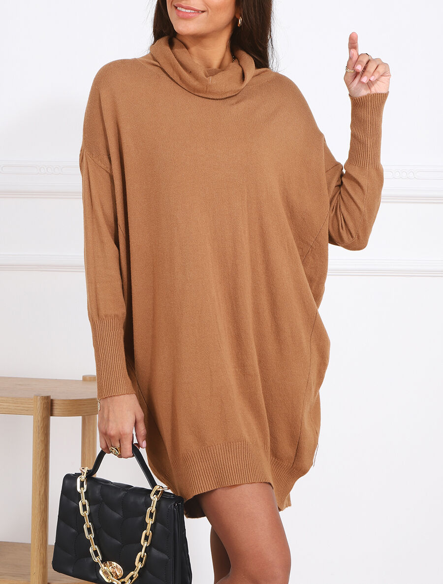 Robe pull ample à col roulé - Camel - 4