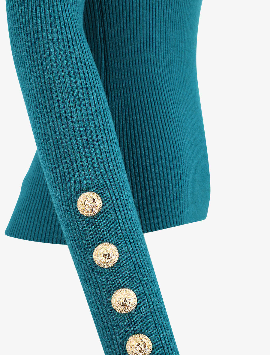 Pull col montant ajusté à boutons - Bleu canard - 3