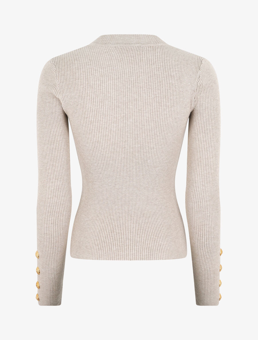 Pull col montant ajusté à boutons - Beige - 2