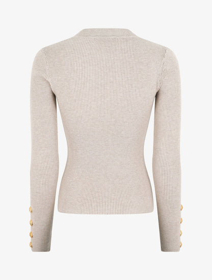 Pull col montant ajusté à boutons - Beige - 2
