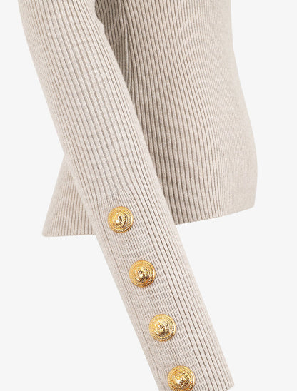 Pull col montant ajusté à boutons - Beige - 3