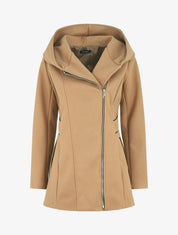 Manteau mi-long à capuche et zip - Camel - 5
