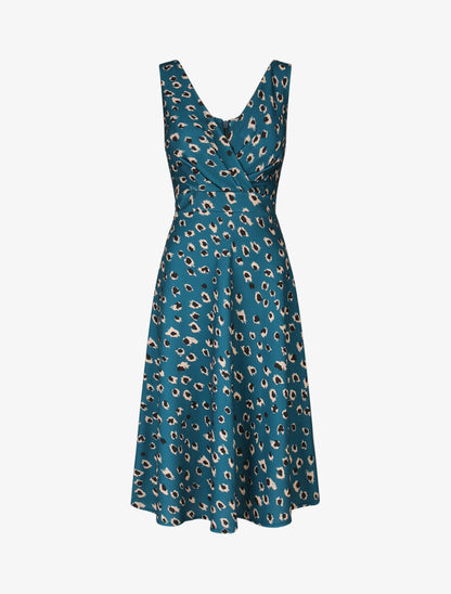 Robe midi imprimé léopard - Bleu canard - 4