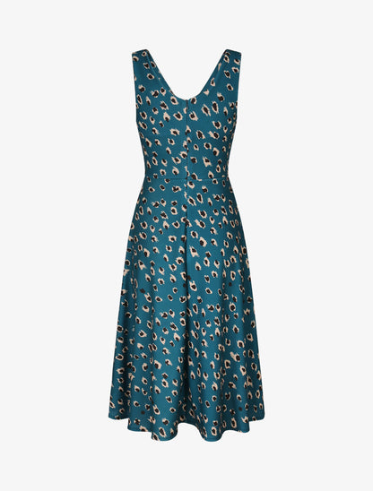 Robe midi imprimé léopard - Bleu canard - 2