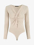 Body uni à col V - Beige - 1