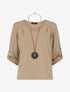 Pull ample uni col V - Beige - 1