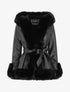 Manteau évasé en simili et fourrure synthétique - Noir - 5