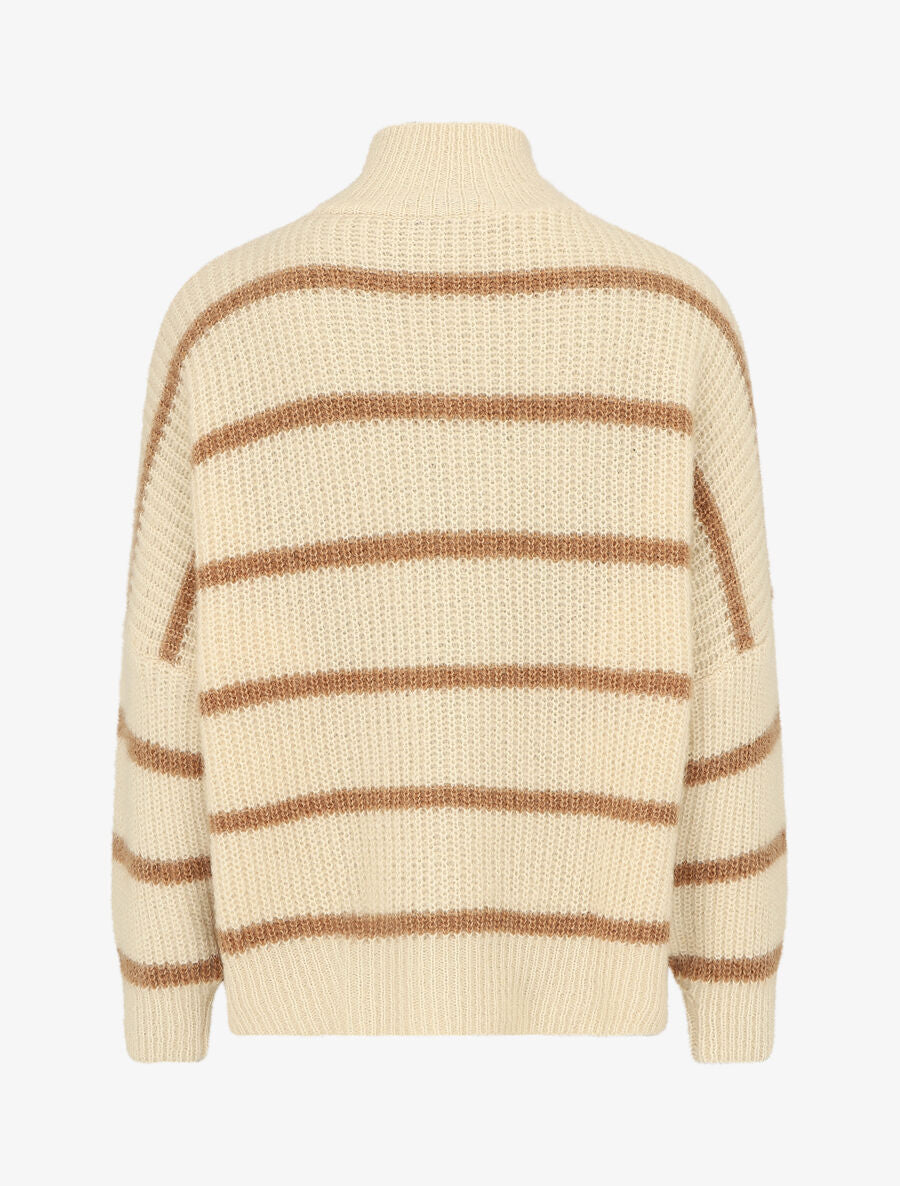 Pull duveteux rayé et col montant - Beige - 2