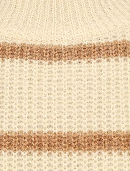 Pull duveteux rayé et col montant - Beige - 3