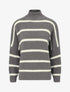 Pull duveteux rayé et col montant - Gris foncé - 1