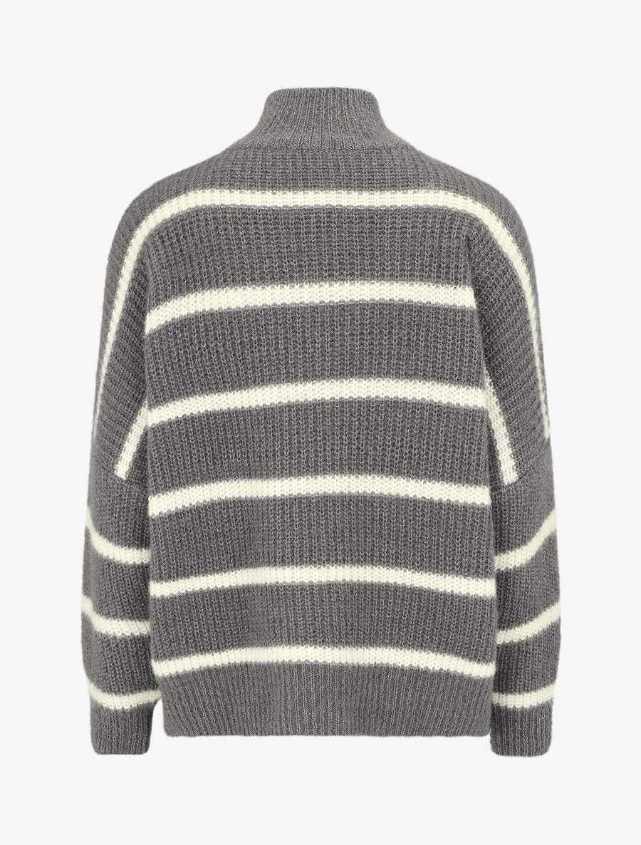 Pull duveteux rayé et col montant - Gris foncé - 2