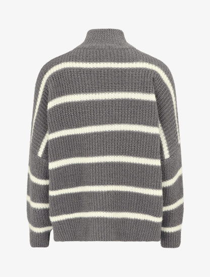Pull duveteux rayé et col montant - Gris foncé - 2