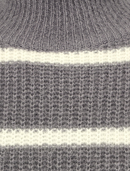 Pull duveteux rayé et col montant - Gris foncé - 3