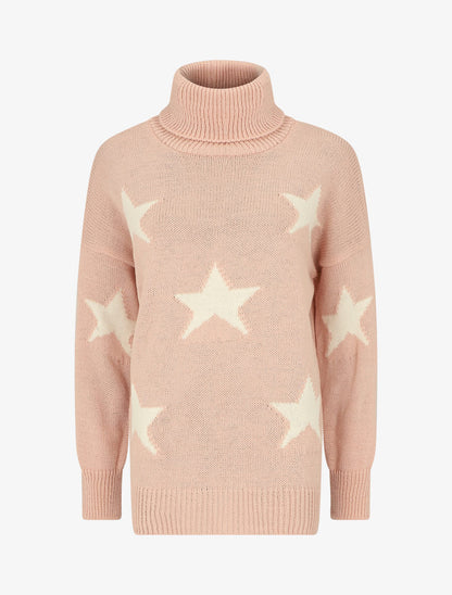 Pull col roulé à motif étoiles - Rose - 5
