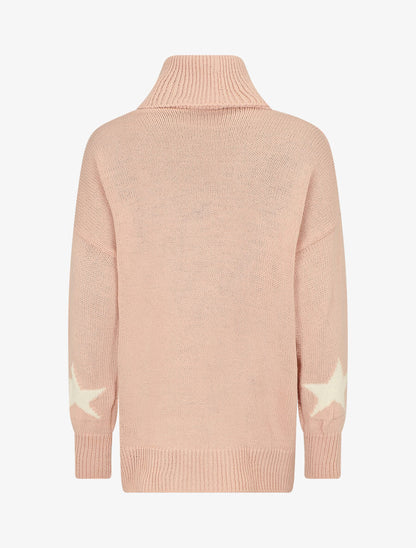 Pull col roulé à motif étoiles - Rose - 2
