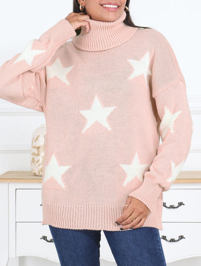 Pull col roulé à motif étoiles - Rose - 4