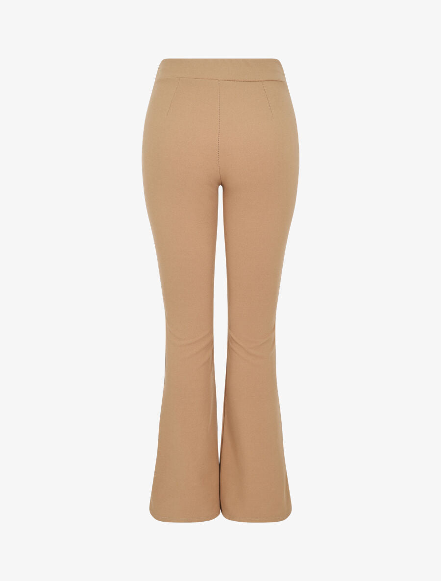 Pantalon flare extra long à boucle métallique - Camel - 2