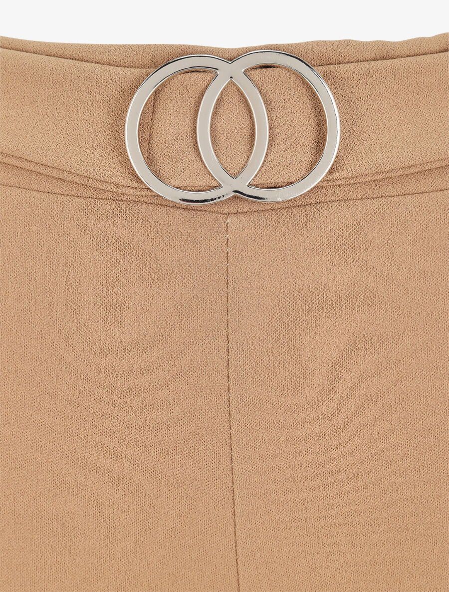 Pantalon flare extra long à boucle métallique - Camel - 3