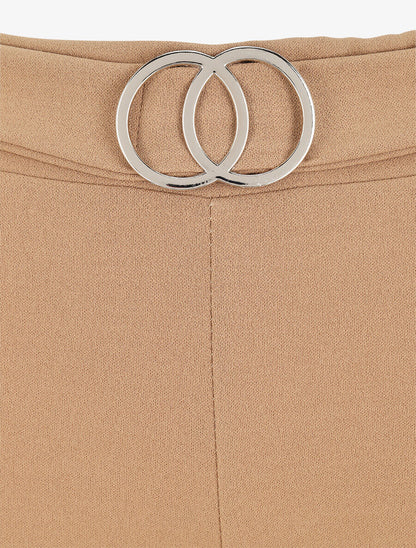 Pantalon flare extra long à boucle métallique - Camel - 3