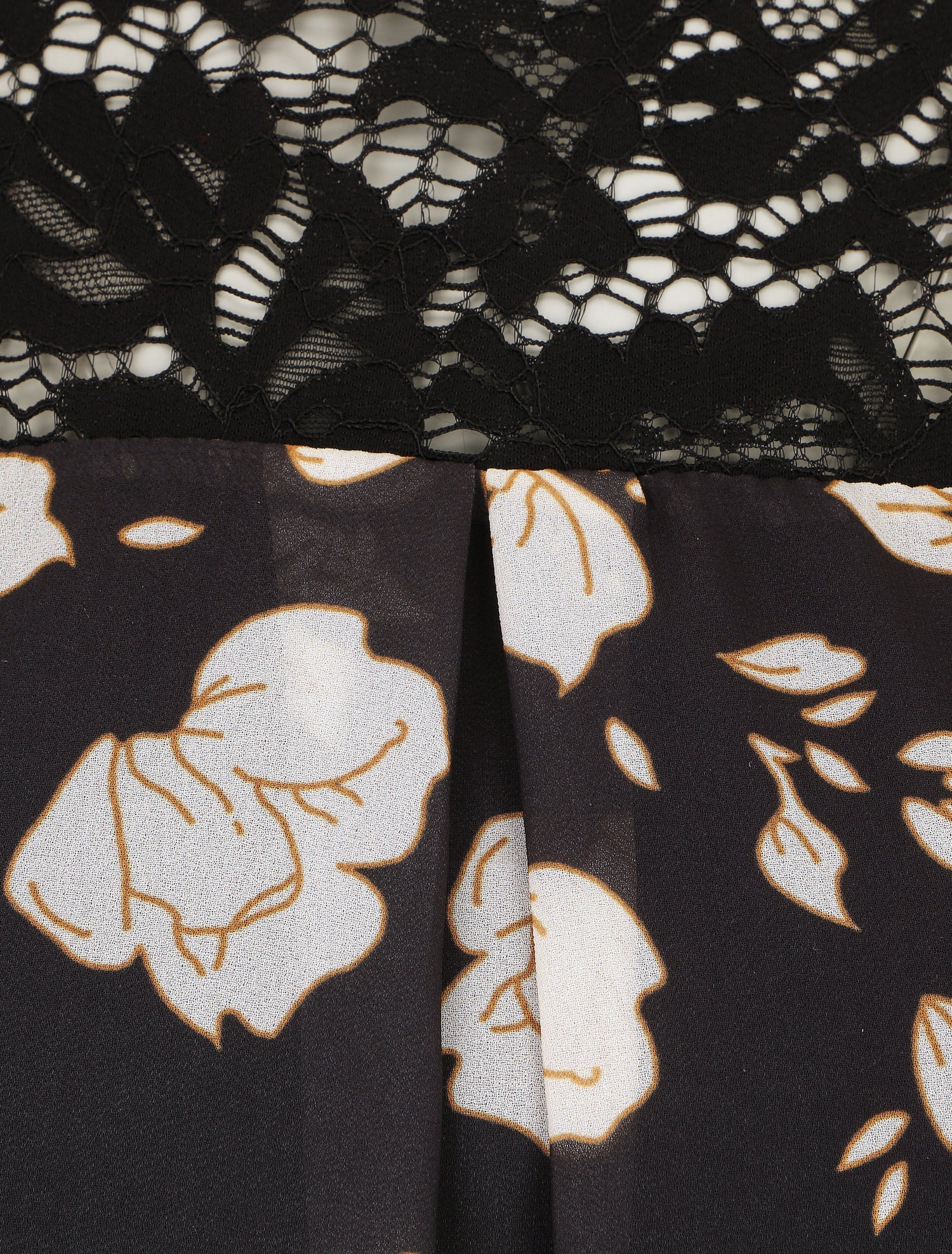 Blouse manches longues à dentelle et imprimé floral - Noir - 3