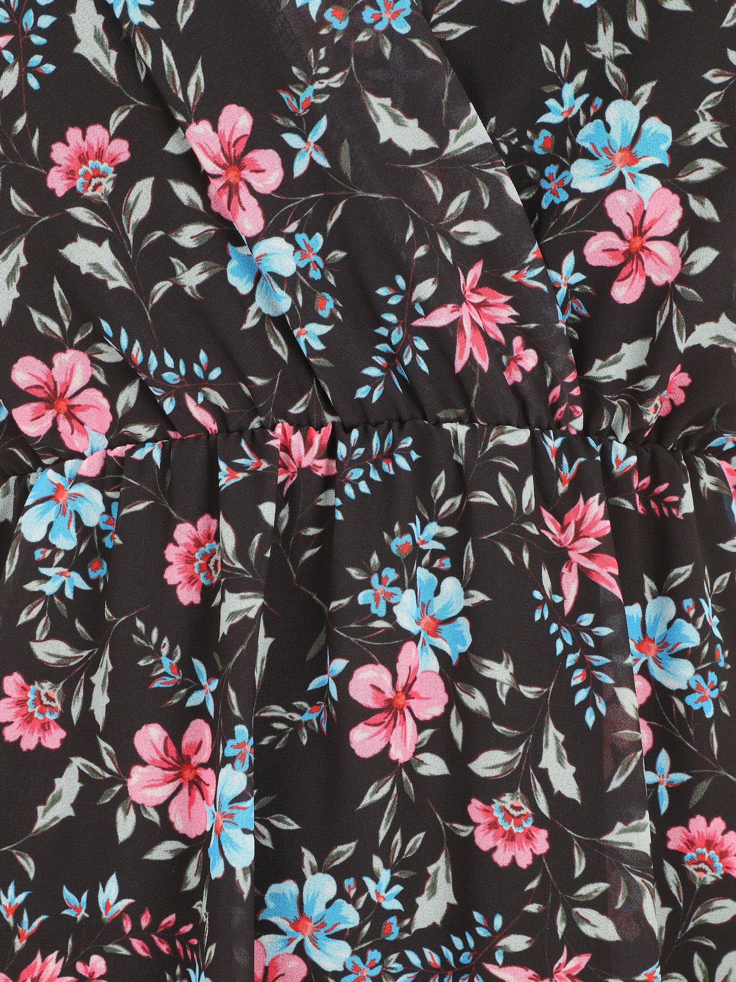 Robe courte fleurie sans manches col cache-coeur - Noir - 3