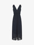 Robe longue unie plissée col cache-coeur - Marine - 1