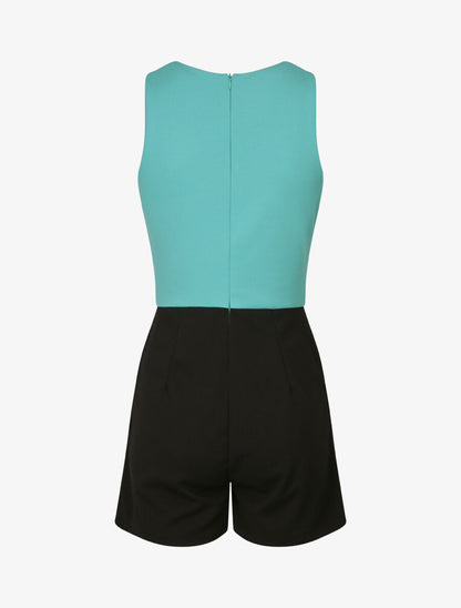 Combishort à col cache-coeur et détail boutons - Turquoise - 2