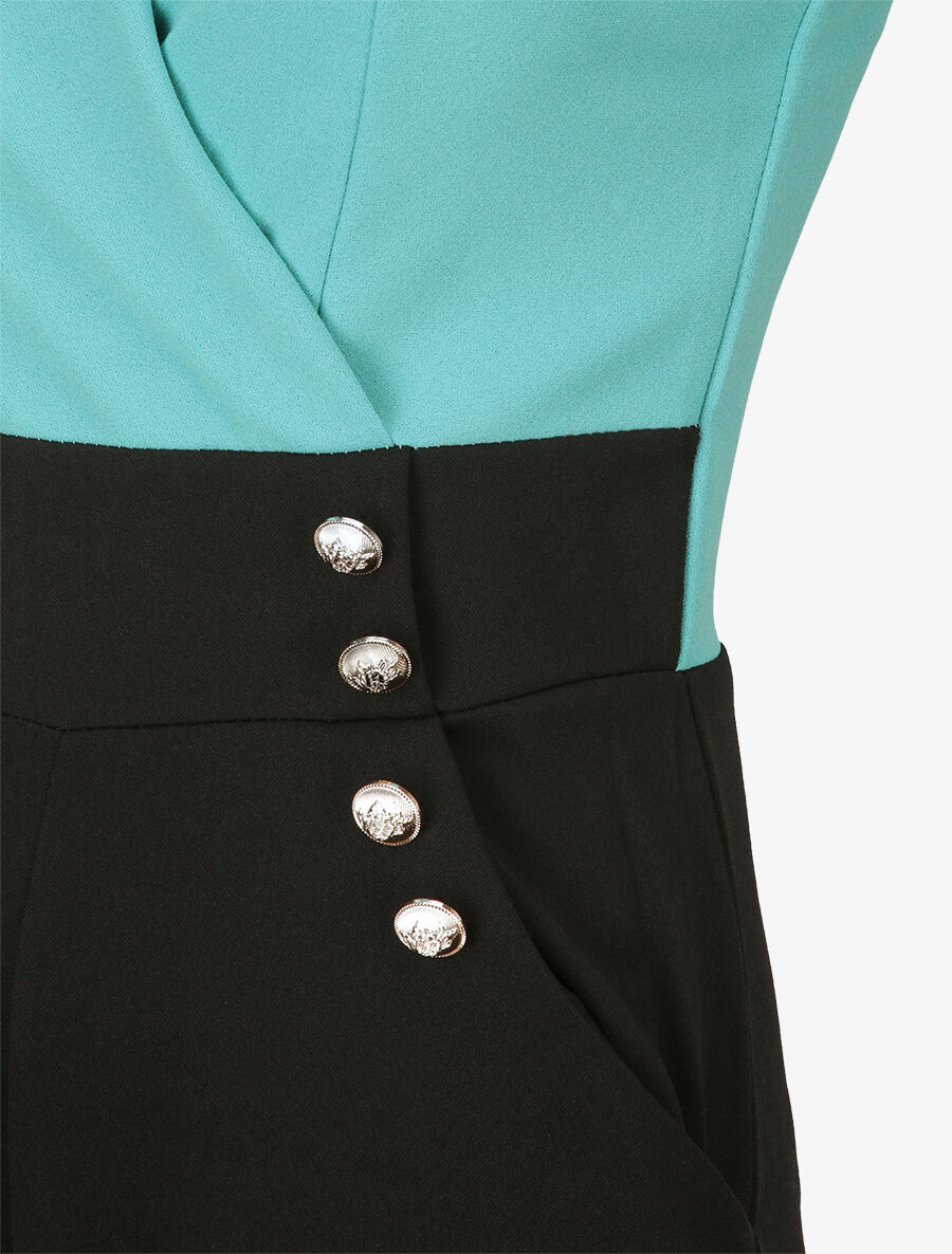 Combishort à col cache-coeur et détail boutons - Turquoise - 3