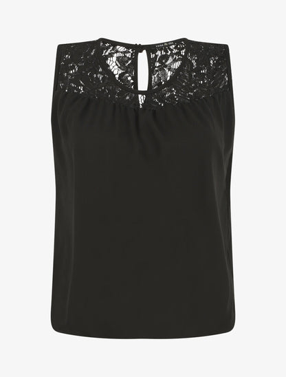 Top sans manches col en dentelle - Noir - 1