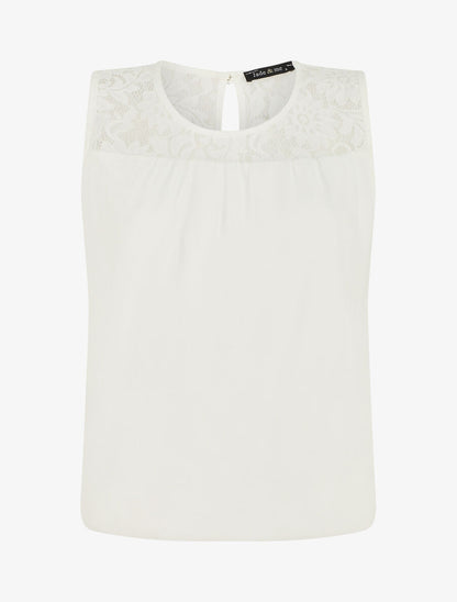 Top sans manches col en dentelle - Blanc - 5