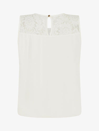 Top sans manches col en dentelle - Blanc - 2