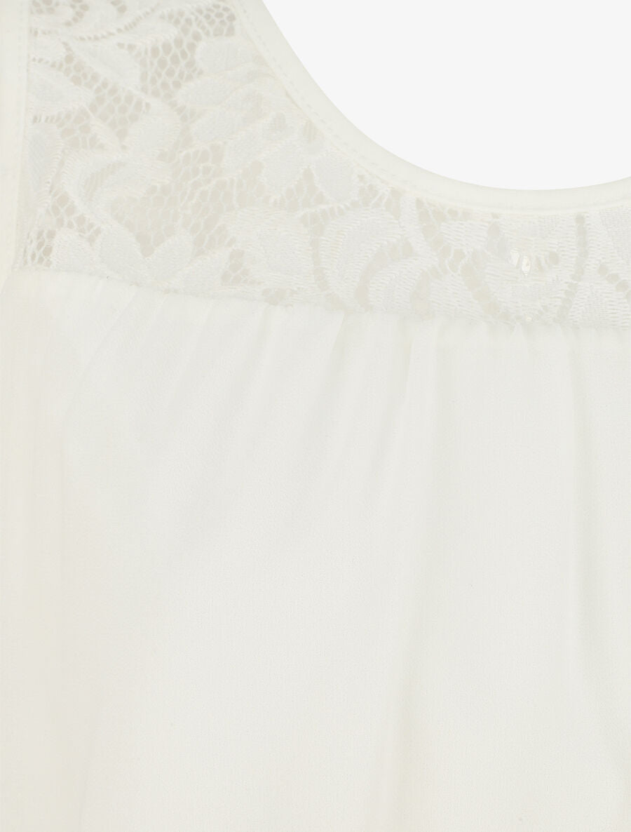 Top sans manches col en dentelle - Blanc - 3
