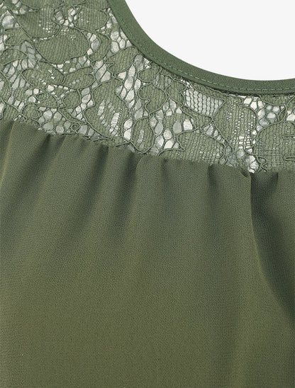 Top sans manches col en dentelle - Kaki - 3